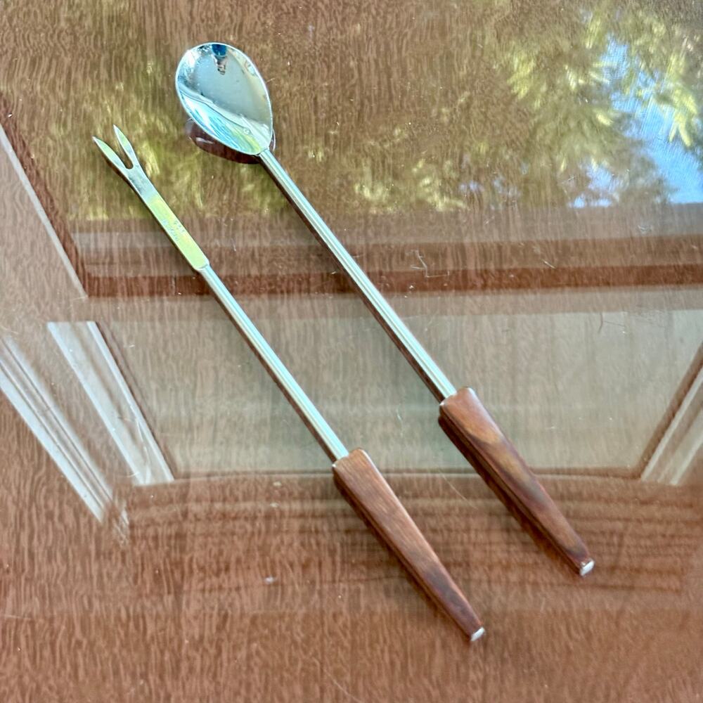 Vintage Bakelite Handle Serving Spoon & Fork Set Made in USA 9.5”